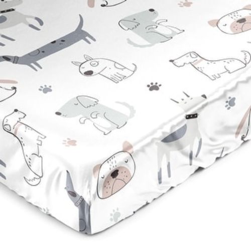 Sweet Jojo Designs Dog Boy Girl Unisex/Gender Neutral Satin Fitted Crib Sheet Grey Taupe Blue Modern Puppy Pet Watercolor Paw