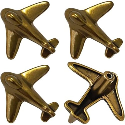 Airplane Knob Golden Plane Single Hole Handle for Cabinet Drawer Bedside Table Dressing Table Wardrobe Closet Furniture Door Pull Hardware Decoration Accessories with Screw (Bronze 4Pcs)
