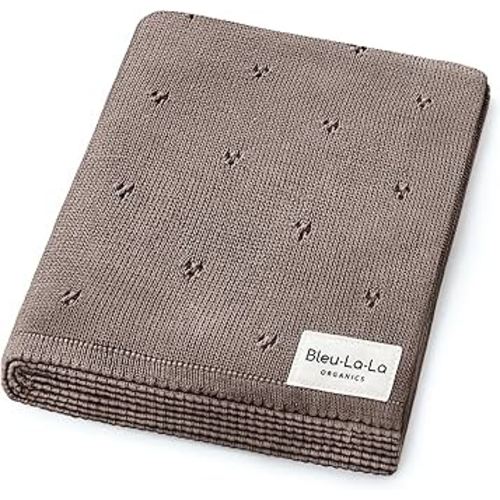 Organic Pointelle Receiving Swaddle Blanket for Boys & Girls - 100% Luxury Organic Soft Cotton Knit Warm Cozy Cuddle Stroller Blanket for Newborns Infants & Toddlers (Mocha)