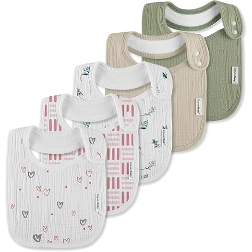 Muslin Bibs for Baby Boys Girls,Organic Muslin Baby Bib for Drooling and Teething,Soft Bandana Drool Bibs 5 Pack