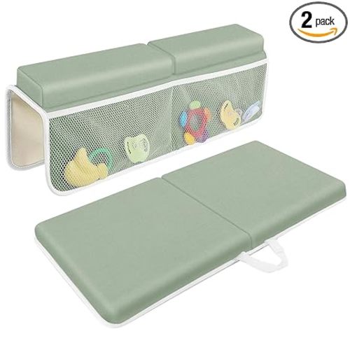 Bath Kneeler with Elbow Rest Pad Set, 1.5 inch Kneeling Pad Mat for Bathtub Baby Bathing Parents, Painless Foam Mat with Toy Organizer Pockets, Non-Slip for Baby and Toddler Bathing