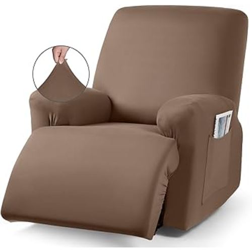 TAOCOCO Recliner Chair Covers Stretch Polyester Fabric 3-Piece for Large Recliners, Soft, Breathable and Skin-Friendly Furniture Protector, Washable (Light Coffee, Recliner Chair Cover)