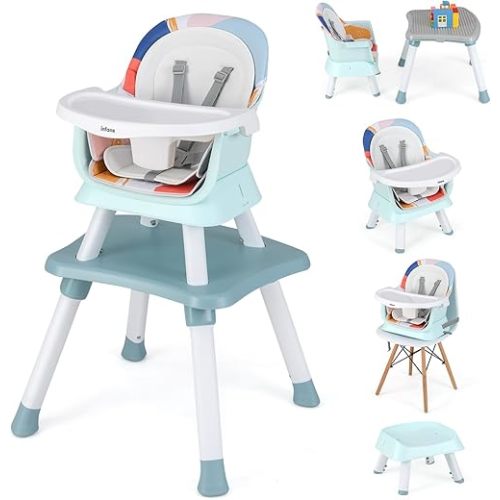 INFANS 8 in 1 Baby High Chair, Convertible Highchair for Babies and Toddlers, Infant Dining Booster Seat, Building Block Table, Kids Stool Table Chair Set with Removable Tray