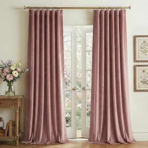 StangH Dusty Rose Pink Velvet Curtains 84 Inches, Super Soft Light Dimming Drapes for Nursery Girls Bedroom Elegant Thermal Insulated Panels with Energy Saving Design, W52 x L84, 2 Panels