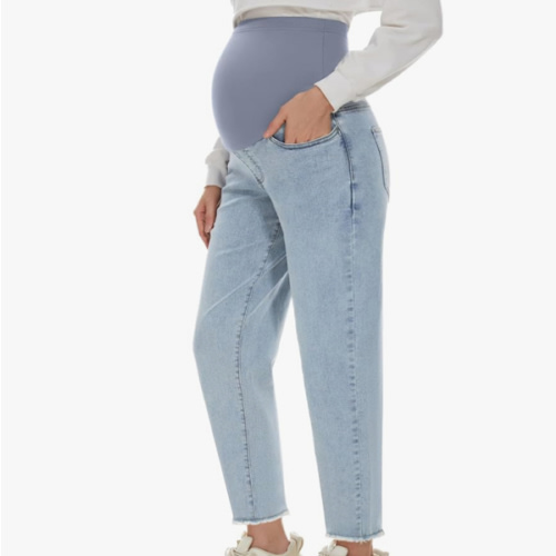 POSHGLAM Women's Maternity Jeans Over Belly Comfy Stretch Boyfriend Jeans Loose Pregnancy Pants, S-XXL