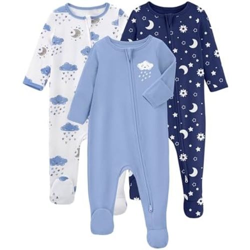 Yoofoss Baby Pajamas 100% Organic Cotton Baby Sleepers for Newborn 0-3 3-6 6-9 Months Boys Girl Clothes 3pcs Footed PJs