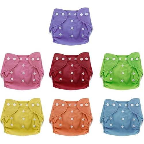 7Pcs Baby Nappies Baby Diapers Newborn Reusable Cloth Nappy Diapers Washable Nappy Cloth Diaper Cover Baby Adjustable Nappies Infant Knitted Mesh Fabric Training Pant for Most Babies and Toddlers l