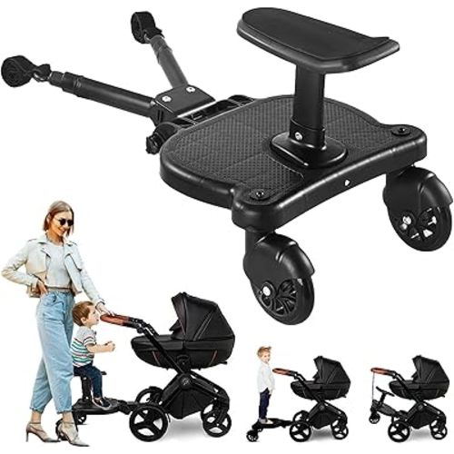 Universal Stroller Board with Detachable Seat, 2 in1 Sit and Stand Buggy Attachment with Rider Standing Board for Toddler & Big Kids, Holds Children Up to 55LBS