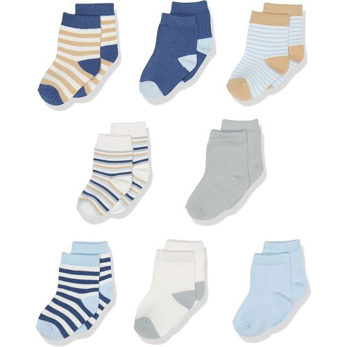 Touched by Nature Unisex Baby Organic Cotton Socks - 0-6 Months - Tan Lt. Blue