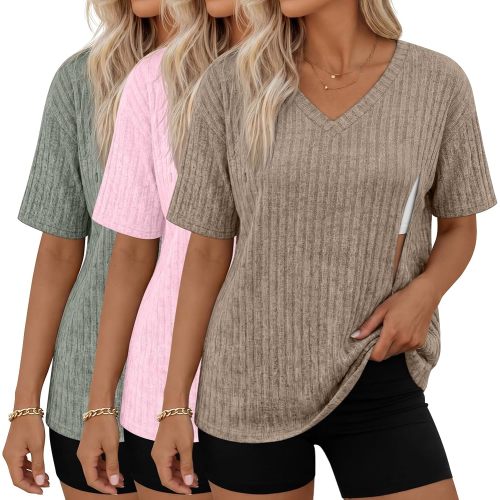 Huukeay 3 Pack Women's V Neck Nursing T-Shirts