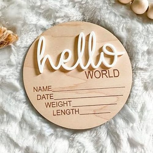 Hello World Newborn Sign - Baby Birth Announcement Sign for Hospital - 6 Inch Round - White