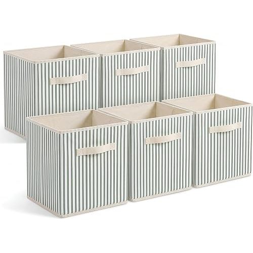 Amyhill 6 Pack Green Striped Basics Collapsible Fabric Storage Bins