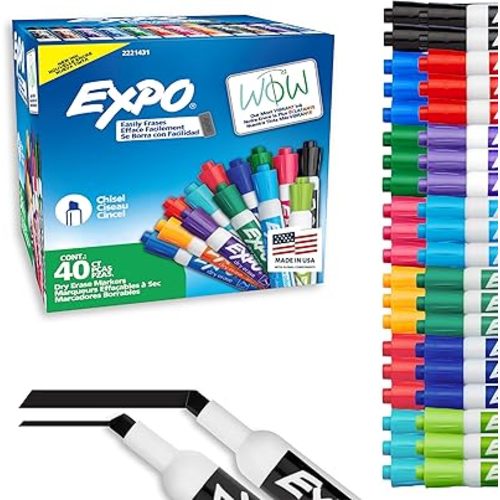 EXPO Dry Erase Markers, Low Odor Ink, Assorted Fashion Colors, Chisel Tip, 40 Count - Whiteboard, Essential Supplies for Office, School, Classroom, Teachers