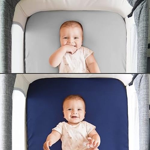 Baby Bassinet Sheets 4 Pack Compatible with 33" x 20" Mika Micky, Baby Delight, Dream On Me and Other Rectangle Bassinet Mattress, Ultra Soft & Skin Friendly, Washer & Dryer, Grey and Navy Blue