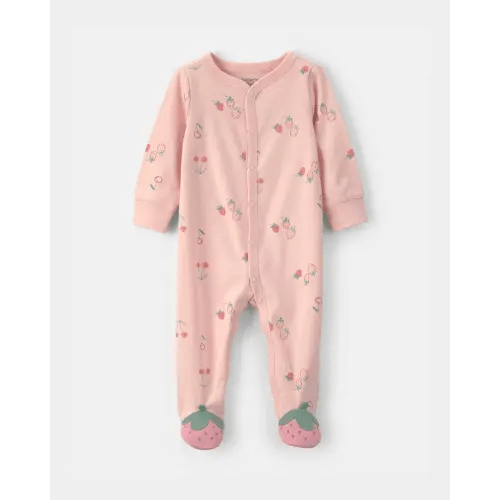 Baby Girl Strawberry 100% Cotton Sleep & Play Pajamas - Pink
