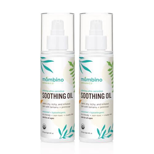 Mambino Organics Soothing Baby Oil, Body Oil for Dry, Itchy Skin, Gentle for Babies, Kids, Vegan, Baby Care Products, 2 Pack, 5 fl oz