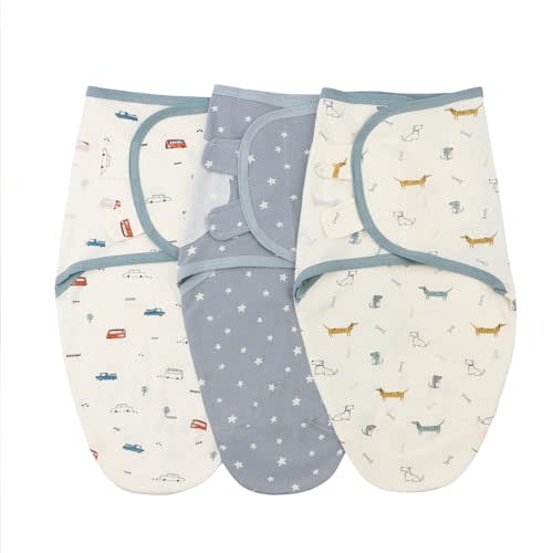 insular Baby Swaddle Sacks, Swaddle Blanket for Newborn and Infant, Adjustable Velcro Set for Boy and Girl, Soft Cotton Baby Sleep Sack 3 Pack (Car&Dachshund, Medium(3-6M))
