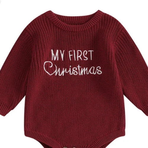 Baby My First Christmas Sweater Romper Embroidery Long Sleeve Crew Nec – Prosper Baby