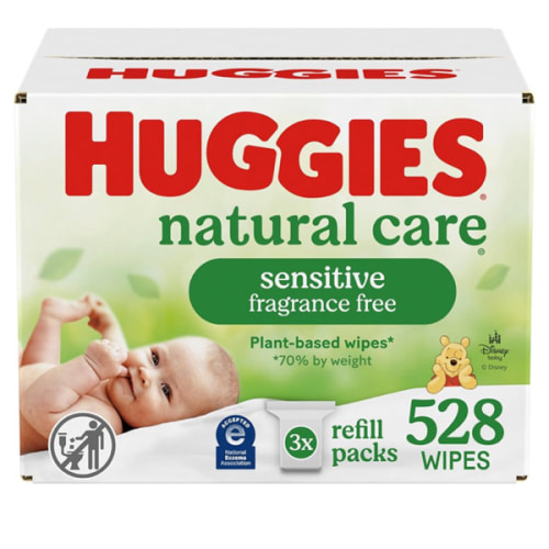Huggies Natural Care Sensitive Baby Wipes, Unscented, Hypoallergenic, 99% Purified Water, 3 Refill Packs (528 Wipes Total)