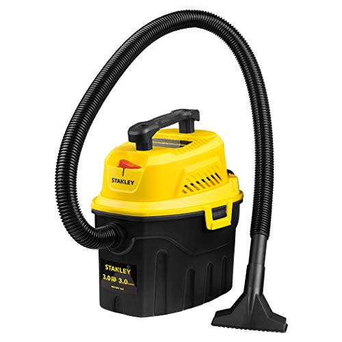STANLEY 3 Gallon Wet Dry Vacuum, 3 Peak HP Poly 2 in 1 Shop Vac with Powerful Suction, Portable Shop Vacuum Car Vacuum W/ 3 Horsepower Motor for Auto Detailing, Tight Space Garage,Van,Vehicle