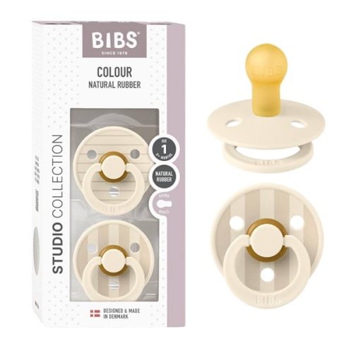 BIBS Pacifiers - Studio Collection | Natural Rubber Baby Pacifier | Set of 2 BPA-Free Soothers | Made in Denmark | (Ivory Vanilla mix, 0-6 Months)