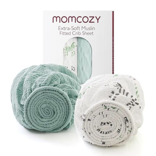 Momcozy Best Wishes Muslin Fitted Mini Crib Sheets, 38''x26'', 2 Pack Soft Breathable Natural Cotton Baby Mattress Sheet, 360° Mattress Wrapping Boys Girls Neutral Toddler Bed Sheett, Bravery Zebra