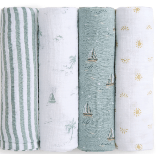 aden + anais Organic Cotton Muslin Swaddles in Sailing Seas 4 Pack