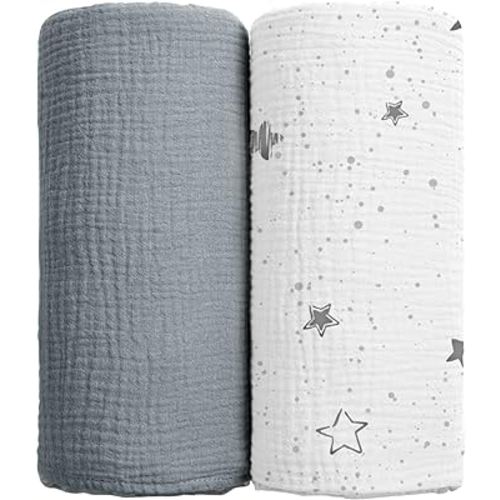 lulumoon Baby Muslin Swaddle Blankets: Soft Receiving Blanket for Newborn - Cotton Swaddling Blanket for Neutral 2Pack(Starry Sky Gray)