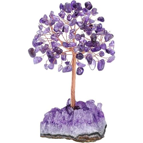 Jovivi Amethyst Crystal Tree, Natural Healing Crystals Money Trees Amethyst Cluster Base,Reiki Positive Energy Gemstones Bonsai Tree, Feng Shui Purple Room Office Desk Decor Spiritual Gifts