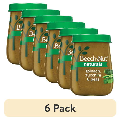 (6 pack) Beech-Nut Naturals Stage 2 Baby Food, Spinach Zucchini & Peas, 4 oz Jar