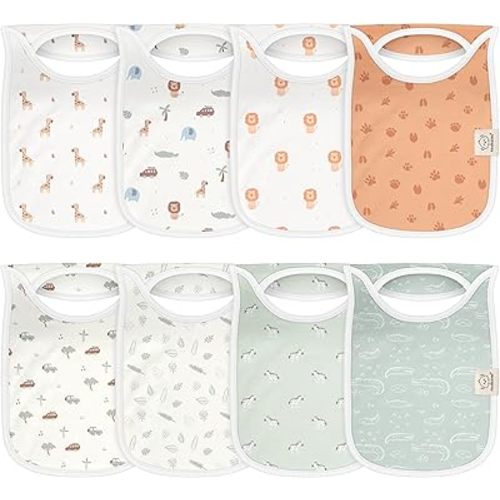 KeaBabies 8-Pack Bibs for Baby Girl, Boy - Pullover Large Baby Bibs for Drooling and Teething Infant, Newborn,Soft & Absorbent Organic Cotton,Long Torso Coverage Keep Toddler Clean & Dry(Wilderness)