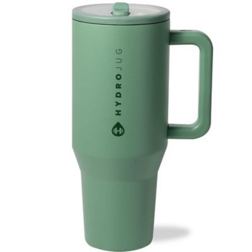 HydroJug Traveler - Water Bottle with Handle & Flip Straw - Leak Resistant Tumbler, Insulated, Stainless Steel & Rubber Base - 40 oz, Sage