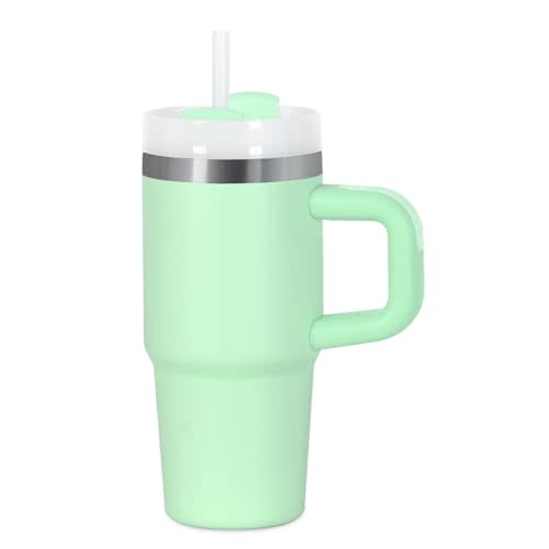 Muwnrol 14 Oz Tumbler with Handle and Straw for Kids, Stainless Steel Vacuum Insulated Tumbler Keep Cold Heat and Ice, Gifts for Children Cups (Light Green)
