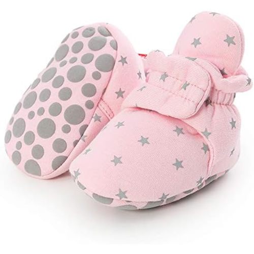 Timatego Newborn Baby Boys Girls Booties Stay On Socks Non Skid Soft Sole Infant Toddler Warm Winter House Slipper Crib Shoes 0-18 Months