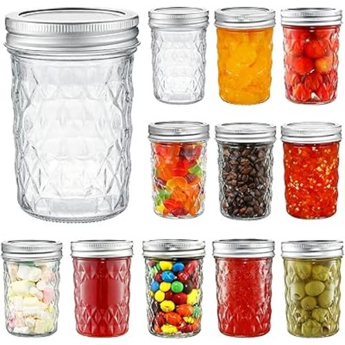 YEBODA 12 Pack Mason Jars 8 oz Glass Jars with Lids and Bands Canning Jars Ideal for Preserving, Jam, Honey, Jelly, Wedding Favors, Shower Favors, Sauces, Yogurt, DIY Spice Jars