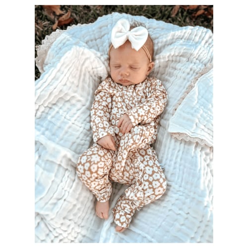 Mocha Ditsy Floral Bamboo Baby Pajamas | Harp Angel Boutique - Harp Angel Boutique