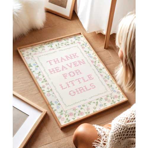 Thank Heaven For Little Girls Print, Grand Millennial Floral Nursery Decor