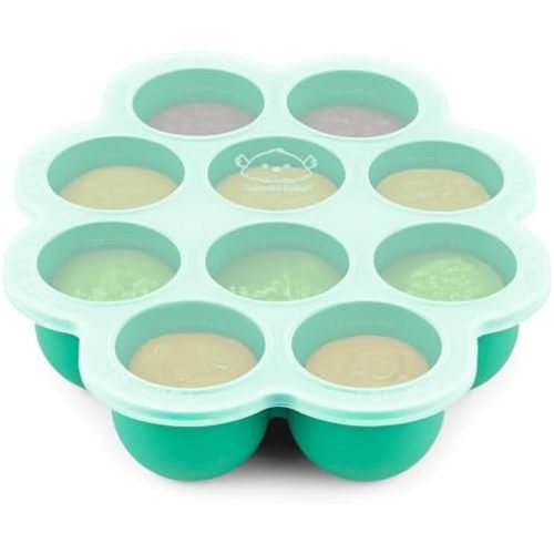 KeaBabies Silicone Food Freezer Trays with Lid, 2oz x 10 Pods, Alpine Green