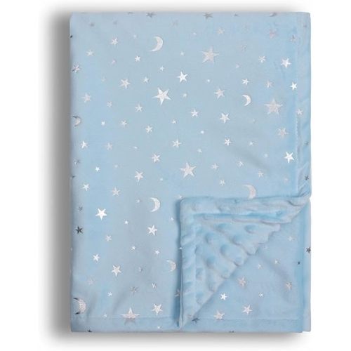 Baby Blanket for Boys Girls Soft Minky with Double Layer Dotted Backing, Star and Moon Printed 30 x 40 Inch Receiving Blanket (Blue)