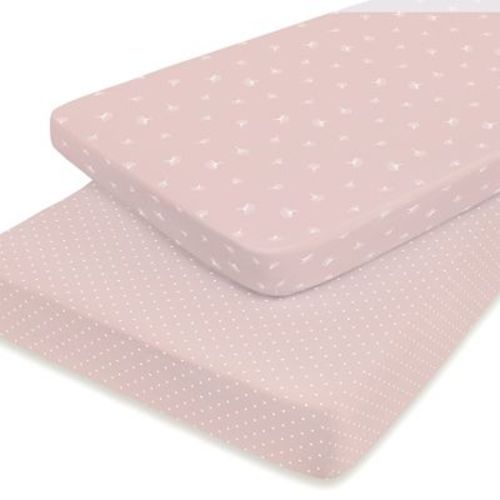 Ely's & Co. Baby Fitted Pack n Play - Mini Crib Sheet 100% Combed Jersey Cotton Pink Gingko 2 Pack