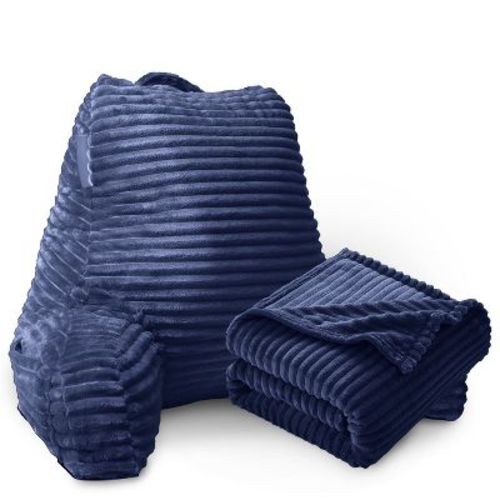 Nestl Reading Pillow for Bed with Fleece Blanket, Standard Bed Pillows for Sitting Up in Bed, Bed Rest Pillow