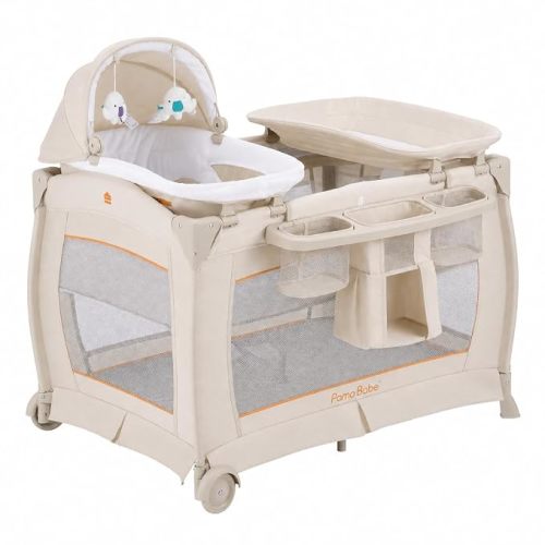 Pamo Babe Portable Crib Baby Playpen Travel Playard Infant Changing Table (Playpen, Beige)