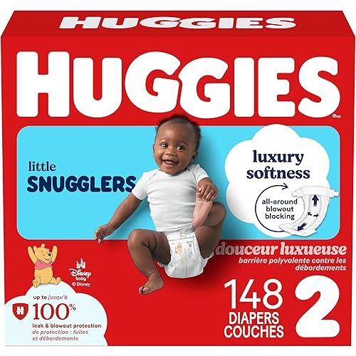 HUGGIES Little Snugglers Baby Diapers, Size 2, 12-18 Lb., 148 Count