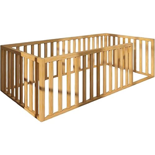 Montessori Floor Bed for Kids 27.5'' x 53'' Crib | Toodlers Floor Bed with Safety Guardrails | Pine Wood Baby Bed | Sturdy Wood Frame Bed for Girls and Boys (Crib, Height : 19 Inches)