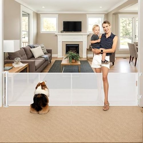 Reinforced 28" Tall 100" Wide Retractable Baby Gate Prevents Crawling Under