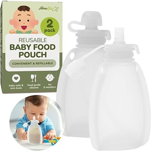Reusable Baby Food Pouches - 4.4 oz Silicone Food-Grade Material, BPA-Free & Non-Toxic, Baby Food Pouches Refillable, Reusable Pouches for Toddlers, Reusable Applesauce Pouches - 2 Pack