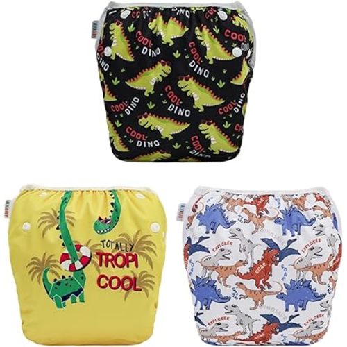 ALVABABY Large Cloth Swim Diaper 3pcs Baby/Toddler/Infant Snap Reusable Adjustable Swimming Diaper Baby Boy and Girl 3ZSWY61A