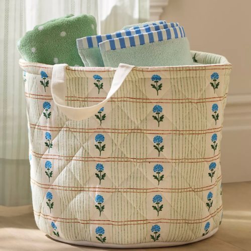 Quilted Block Print Basket | Anthropologie