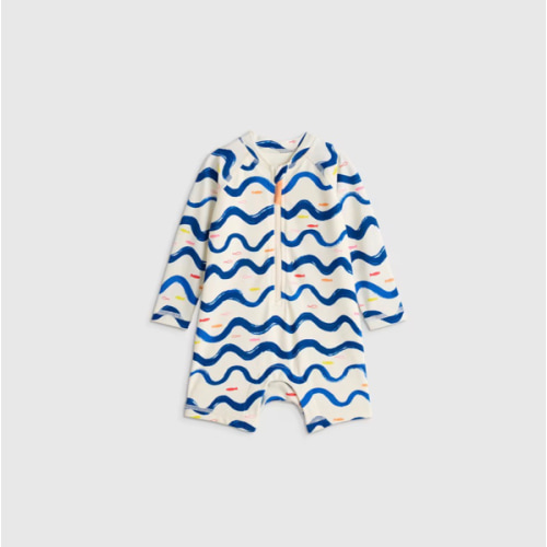 Long Sleeve Zip-Up Rash Guard One-Piece - Baby in wavy fish