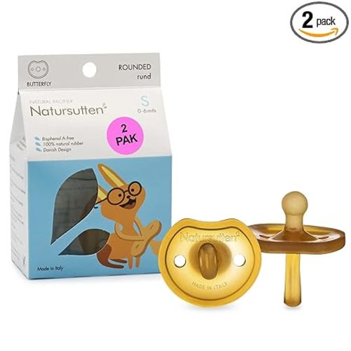 Natursutten 2-Pack Natural Rubber Pacifiers - Safe & Soft BPA-Free Pacifier for Breastfeeding Babies, Made in Italy, Butterfly Shield Round Nipple, Newborn 0-6 Months